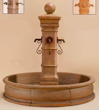 Avignon Pond Outdoor Cast Stone Garden Fountain W/ Concrete Spouts Fountain Tuscan